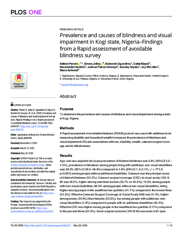 (PDF) Prevalence and causes of blindness and visual impairment in Kogi ...