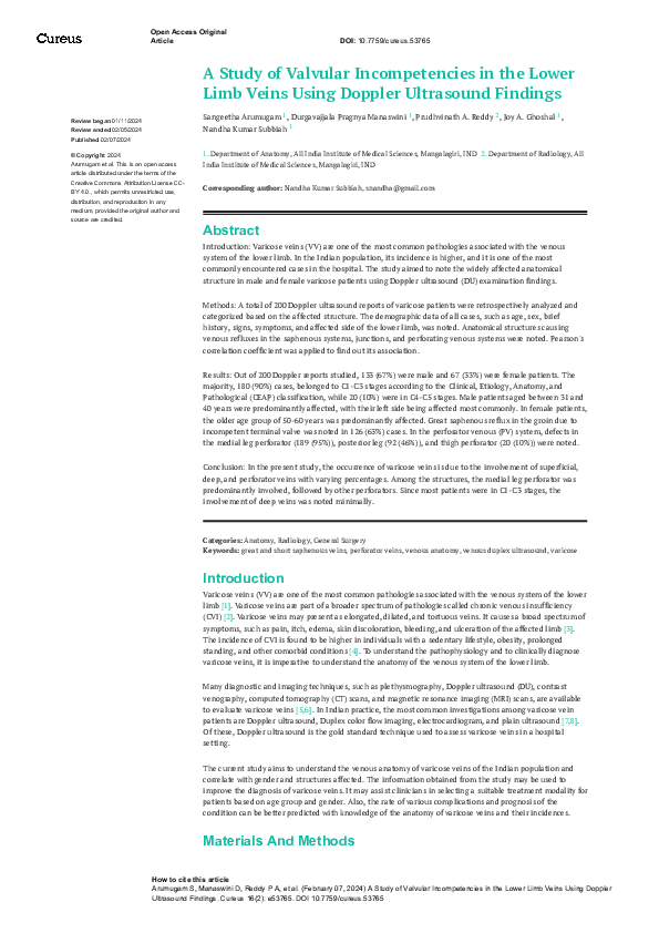 (PDF) A Study of Valvular Incompetencies in the Lower Limb Veins Using ...
