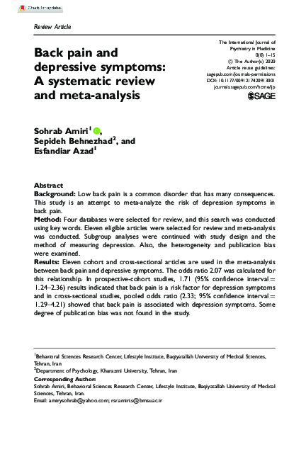 (PDF) Back pain and depressive symptoms: A systematic review and meta ...