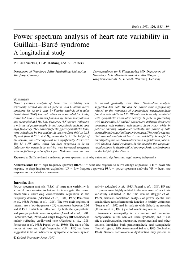 (PDF) Power spectrum analysis of heart rate variability in Guillain ...