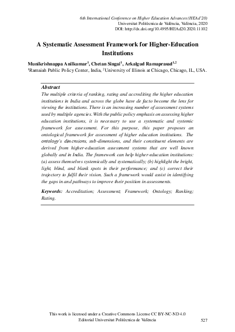 (PDF) A Systematic Assessment Framework for Higher-Education Institutions