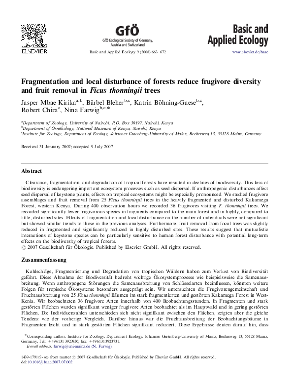 (PDF) Fragmentation and local disturbance of forests reduce frugivore ...