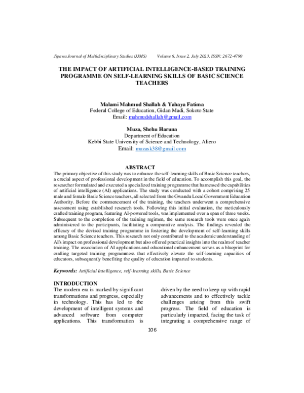 (PDF) THE IMPACT OF ARTIFICIAL INTELLIGENCE BASED TRAINING