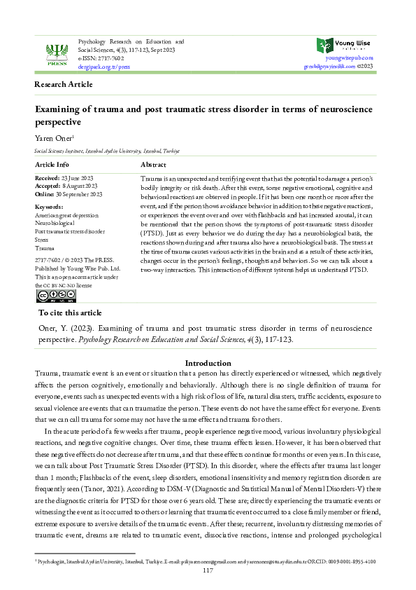 (PDF) Examining of trauma and post traumatic stress disorder in terms ...