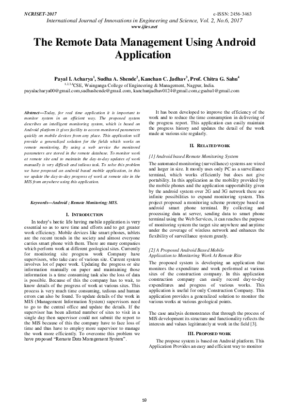 (PDF) The Remote Data Management Using Android Application