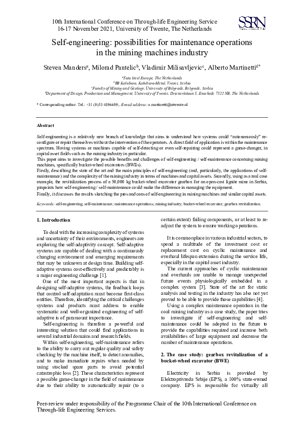 (PDF) Self-Engineering: Possibilities for Maintenance Operations in the ...