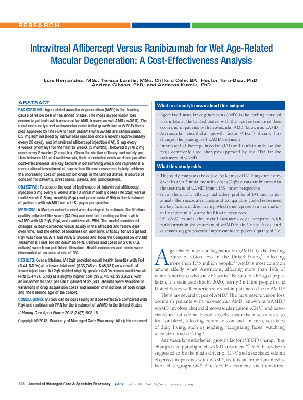 (PDF) Intravitreal Aflibercept versus Ranibizumab for Diabetic Macular ...