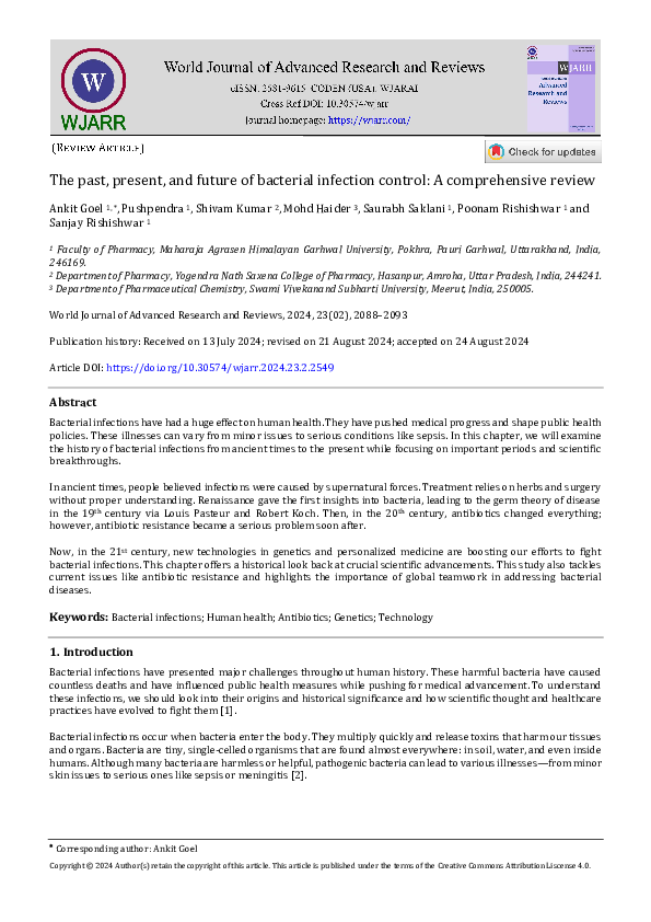 (PDF) The Past, Present, and Future of Bacterial Infection Control: A ...