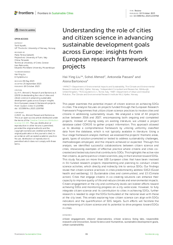 (PDF) Understanding the role of cities and citizen science in advancing ...