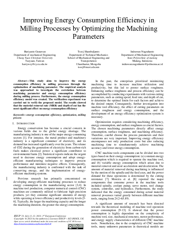 (PDF) Improving Energy Consumption Efficiency in Milling Processes by ...