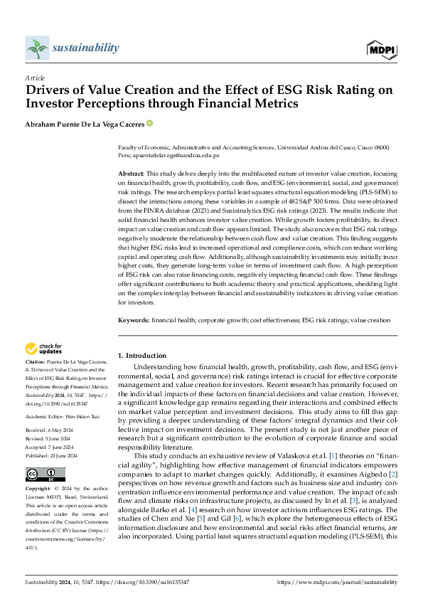 (PDF) Drivers of Value Creation and the Effect of ESG Risk Rating on ...