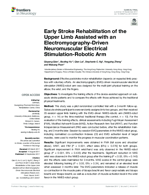 (PDF) Early Stroke Rehabilitation of the Upper Limb Assisted with an ...