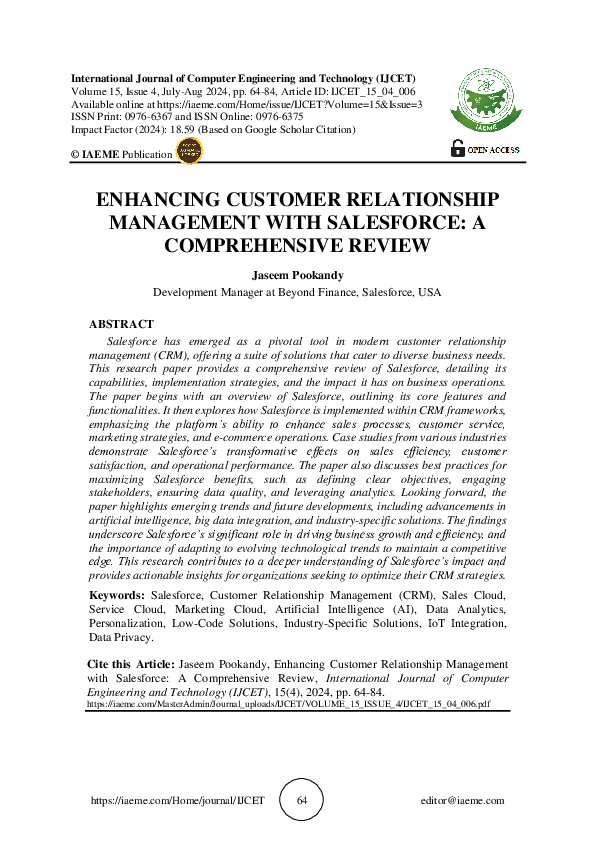 (PDF) ENHANCING CUSTOMER RELATIONSHIP MANAGEMENT WITH SALESFORCE: A ...