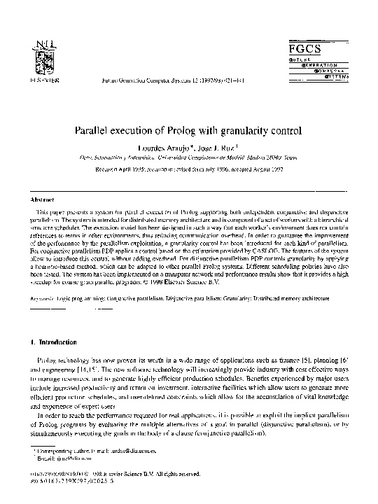 (PDF) Parallel execution of Prolog with granularity control