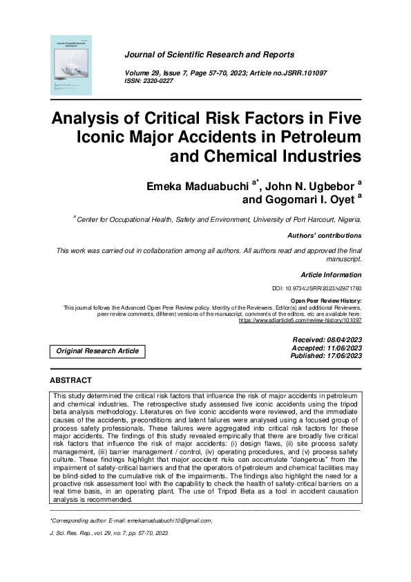 (PDF) Analysis of Critical Risk Factors in Five Iconic Major Accidents ...