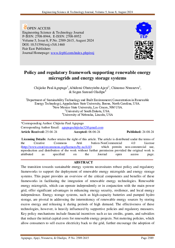 View of (PDF) Policy and regulatory framework supporting renewable energy ...