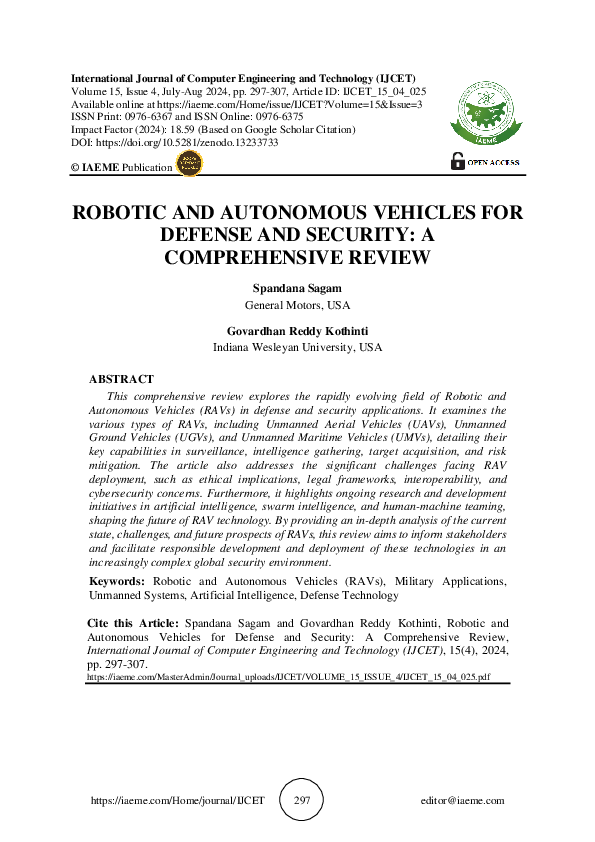 (PDF) ROBOTIC AND AUTONOMOUS VEHICLES FOR DEFENSE AND SECURITY: A ...