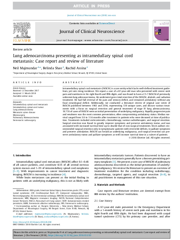 (PDF) Lung adenocarcinoma presenting as intramedullary spinal cord ...