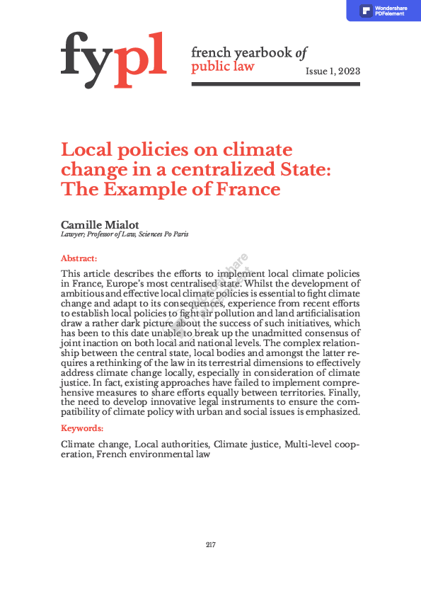 (PDF) Local policies on climate change in a centralized State: The ...