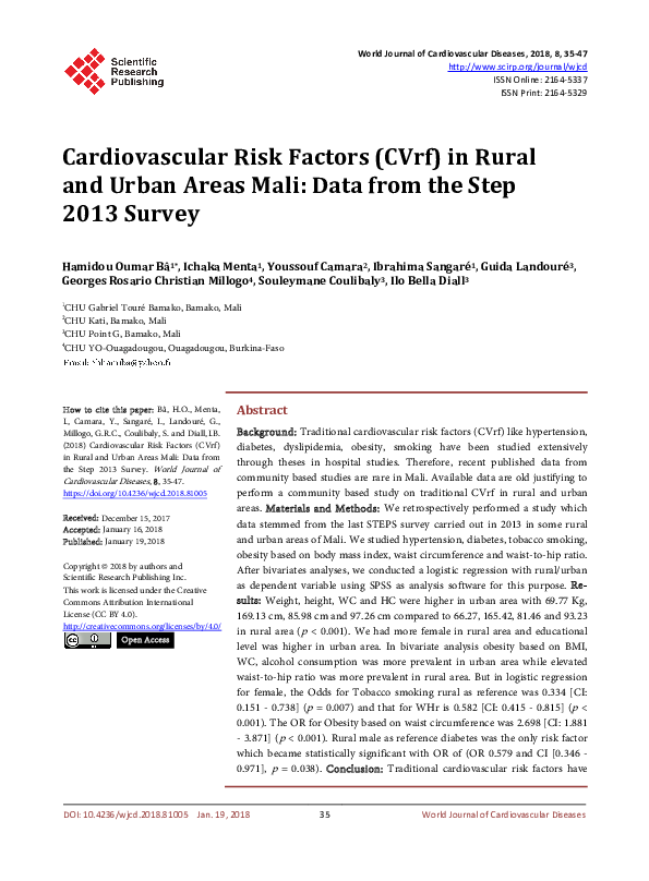 (PDF) Cardiovascular Risk Factors (CVrf) in Rural and Urban Areas Mali ...