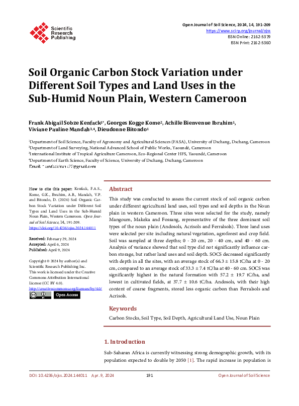 (PDF) Soil Organic Carbon Stock Variation under Different Soil Types ...