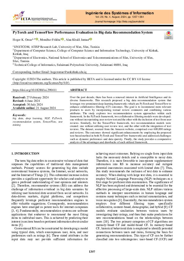(PDF) PyTorch and TensorFlow Performance Evaluation in Big data ...