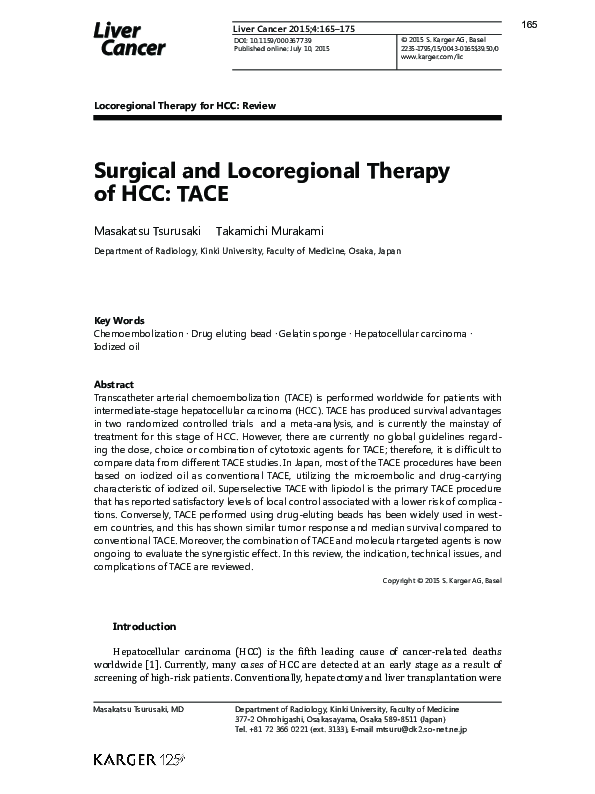 (PDF) Surgical and Locoregional Therapy of HCC: TACE