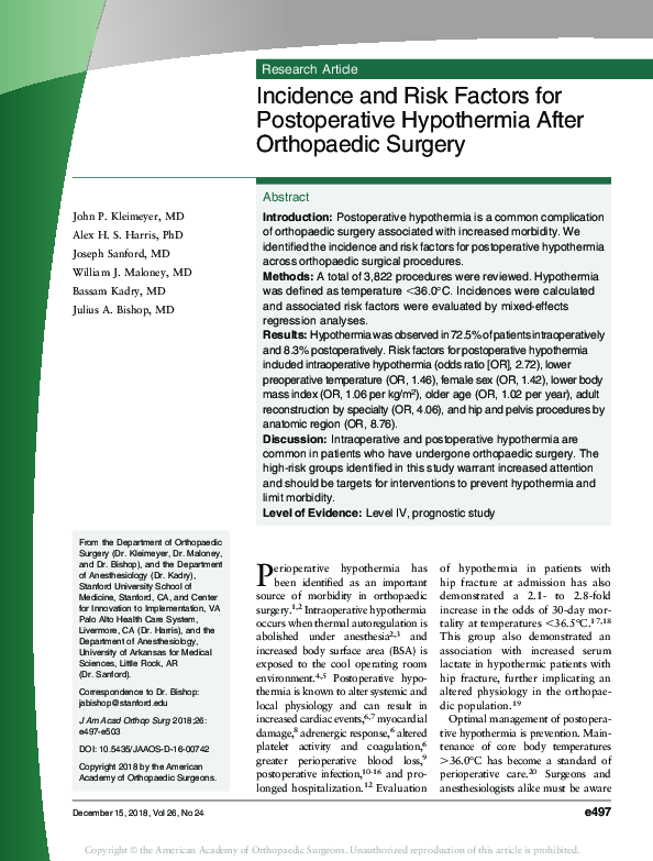 (PDF) Incidence and Risk Factors for Postoperative Hypothermia After ...