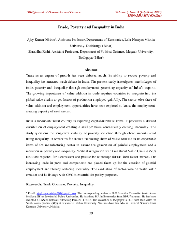 (PDF) Trade poverty and inequality in India