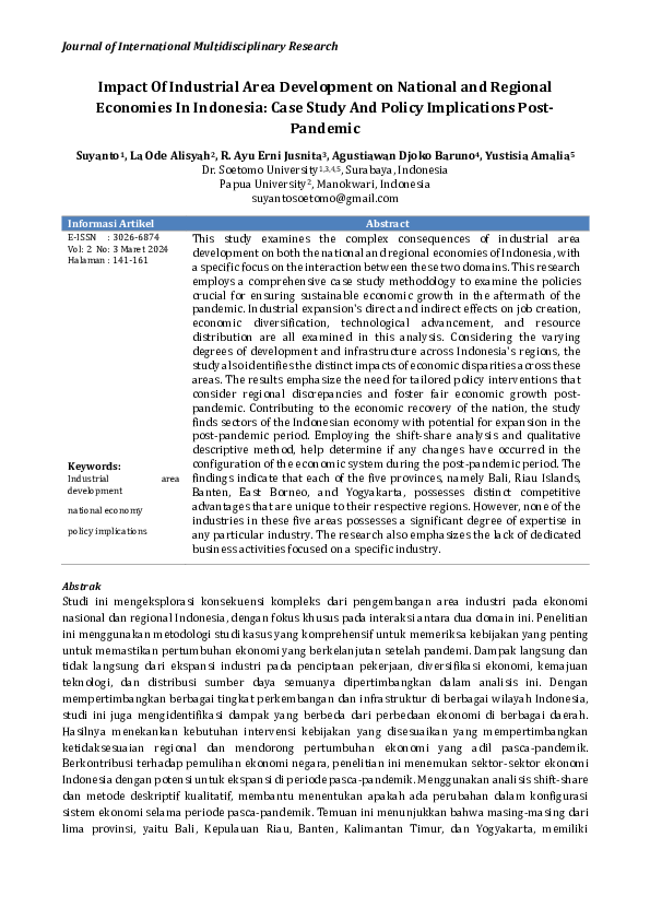 (PDF) Impact Of Industrial Area Development on National and Regional ...