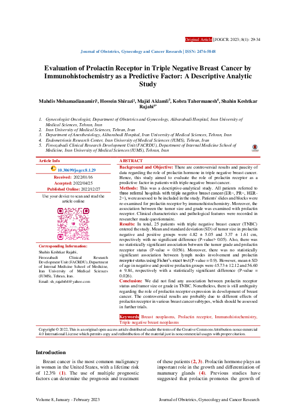 (PDF) Evaluation of Prolactin Receptor in Triple Negative Breast Cancer ...