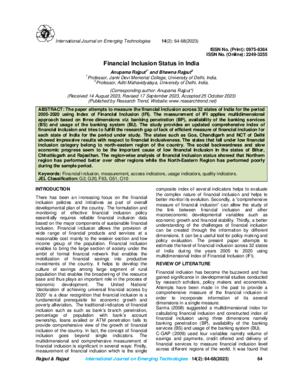 (PDF) Financial Inclusion Status in India