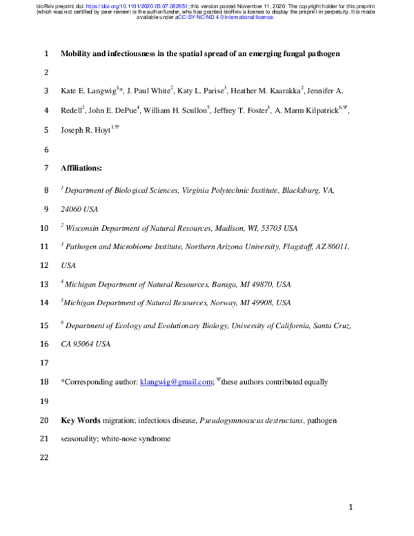 (PDF) Mobility and infectiousness in the spatial spread of an emerging ...