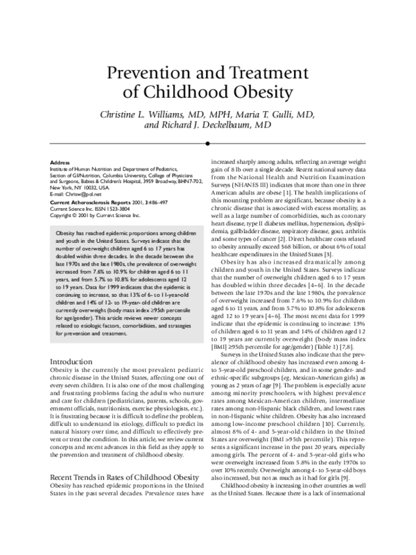 (PDF) Prevention and treatment of childhood obesity