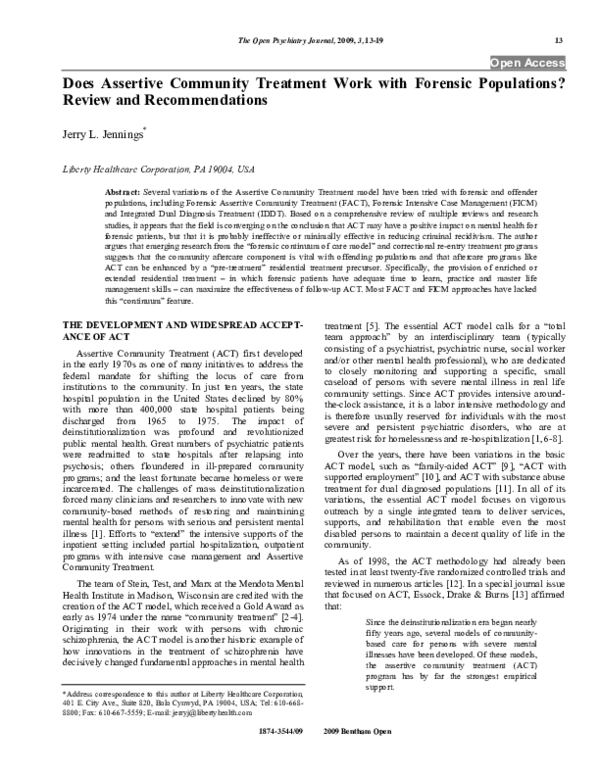 (PDF) Does Assertive Community Treatment Work with Forensic Populations ...