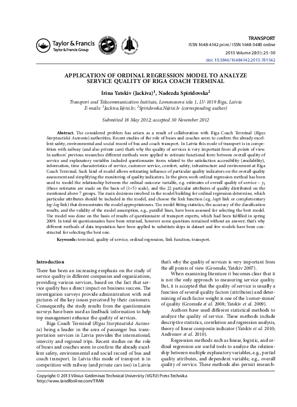 (PDF) Application of ordinal regression model to analyze service ...
