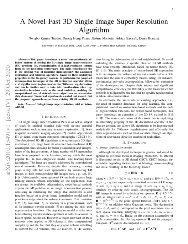 (PDF) A Novel Fast 3d Single Image Super-Resolution Algorithm