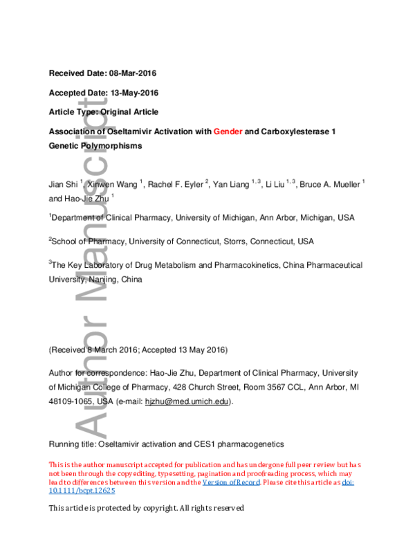 (PDF) Association of Oseltamivir Activation with Gender and ...