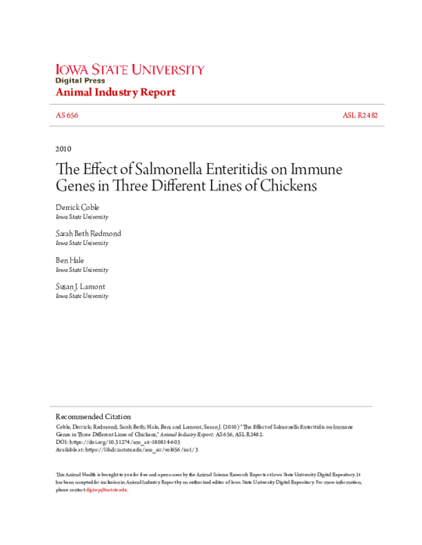 (PDF) The Effect of Salmonella Enteritidis on Immune Genes in Three ...