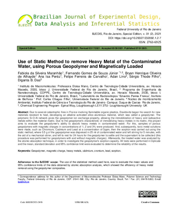 (PDF) Use of Static Method to remove Heavy Metal of the Contaminated ...