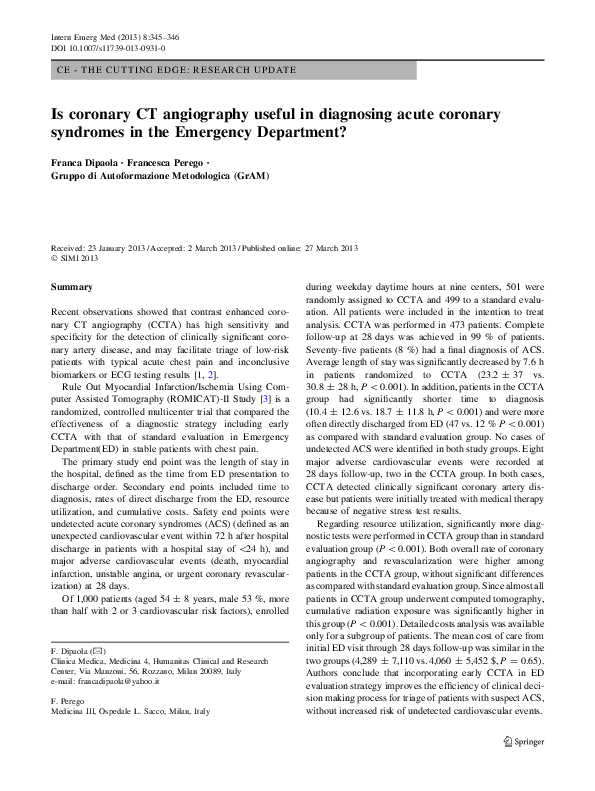 (PDF) Is coronary CT angiography useful in diagnosing acute coronary ...