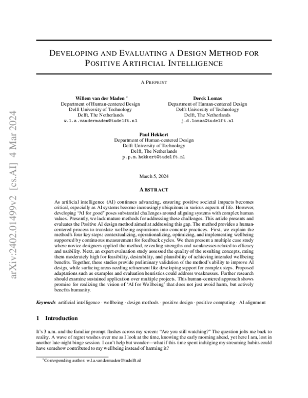 (PDF) Developing and Evaluating a Design Method for Positive Artificial ...