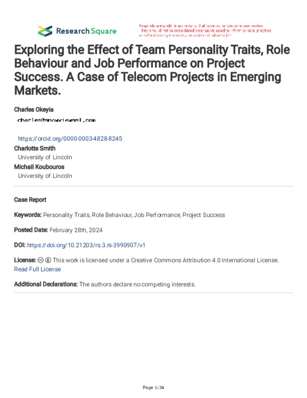 (PDF) Exploring the Effect of Team Personality Traits, Role Behaviour ...