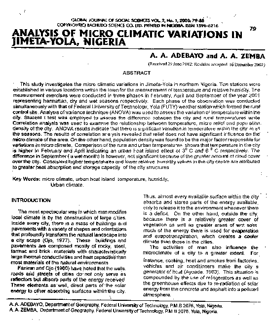 (PDF) Analysis of micro climatic variations in Jimeta-Yola, Nigeria