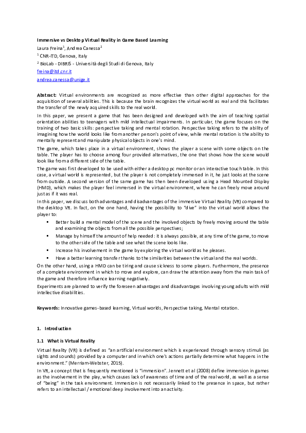 (PDF) Immersive vs Desktop Virtual Reality in Game Based Learning