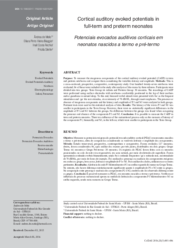 (PDF) Cortical auditory evoked potentials in full-term and preterm neonates