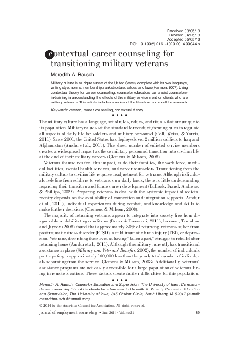 (PDF) Contextual Career Counseling for Transitioning Military Veterans