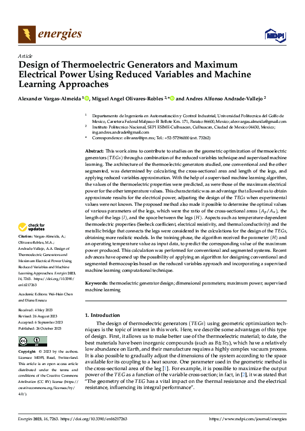 (PDF) Design of Thermoelectric Generators and Maximum Electrical Power ...