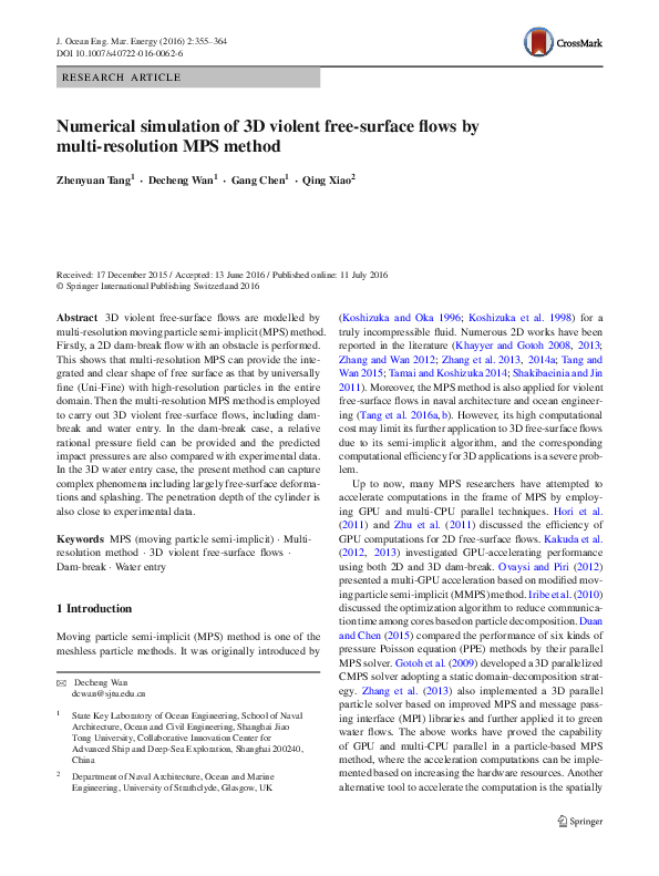 Pdf Numerical Simulation Of 3d Violent Free Surface Flows By Multi