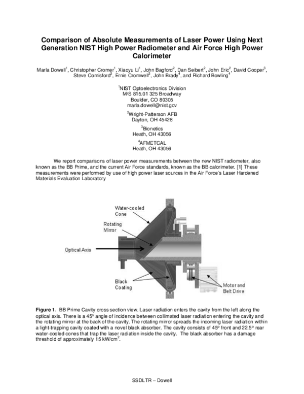 (PDF) Comparison of absolute measurements of laser power using next ...